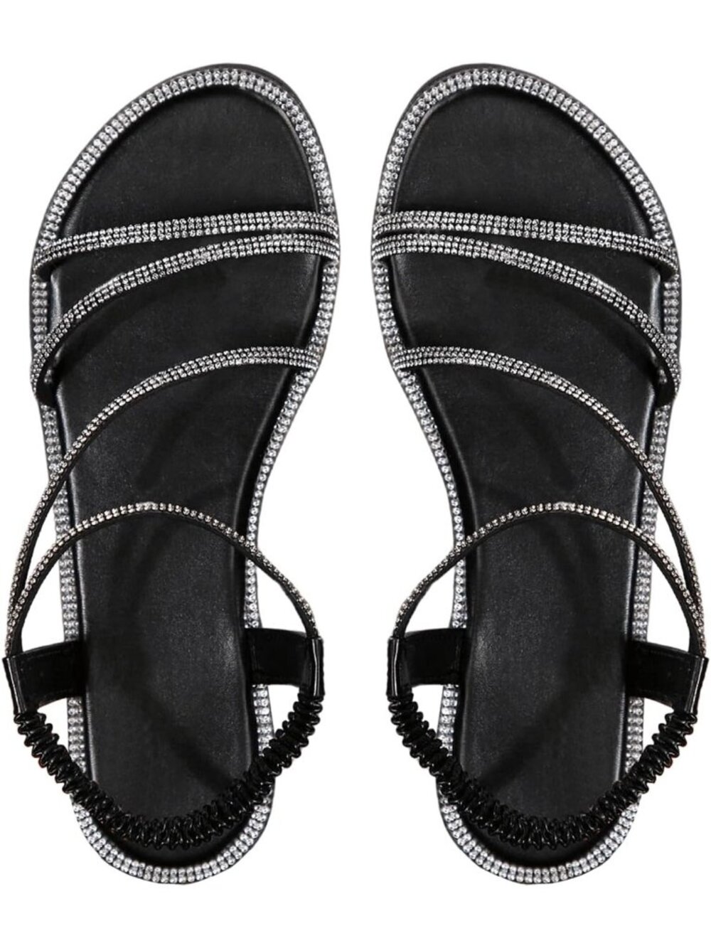 Women's Black Summer Glitter Open Toe Sparkly Rhinestone Slides Flat Sandals
